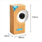 Pupazzo di Newton in legno con sfera di vetro e base in bambù, oggetto decorativo scientifico, perfetto per appassionati di fisica e design innovativo.
