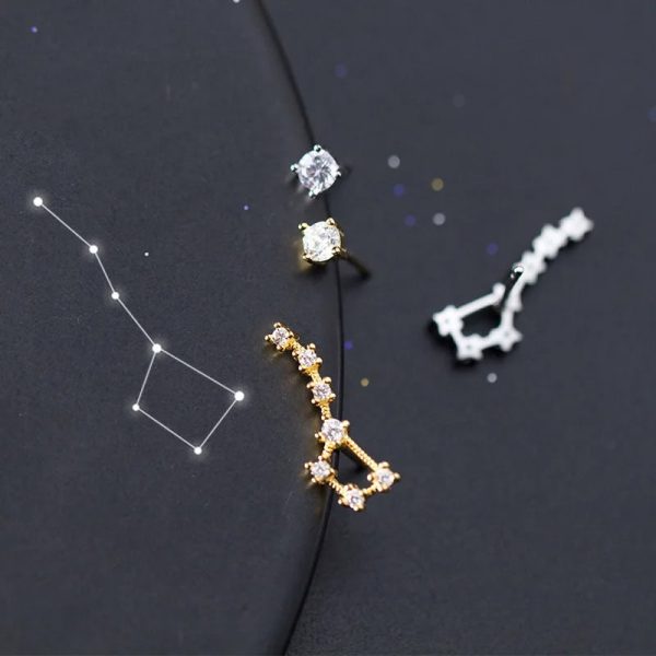 Pendente e orecchini a tema astronomico con pietre preziose, ispirati alle costellazioni e ai pianeti, perfetti come decorazioni scientifiche eleganti.