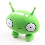 Peluche decorativo a forma di alieno verde con antenne e occhi grandi, ideale come oggetto decorativo o regalo originale.