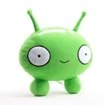 Pupazzo di peluche a forma di alieno verde con grandi occhi e antenne, perfetto come decorazione scientifica o giocattolo educativo.