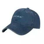Cappellino SpaceX in tessuto blu scuro con logo bianco, vista laterale e dettaglio sulla visiera.