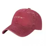 Cappellino rosso con logo SpaceX ricamato, vista frontale con visiera curva e dettagli di cucitura.