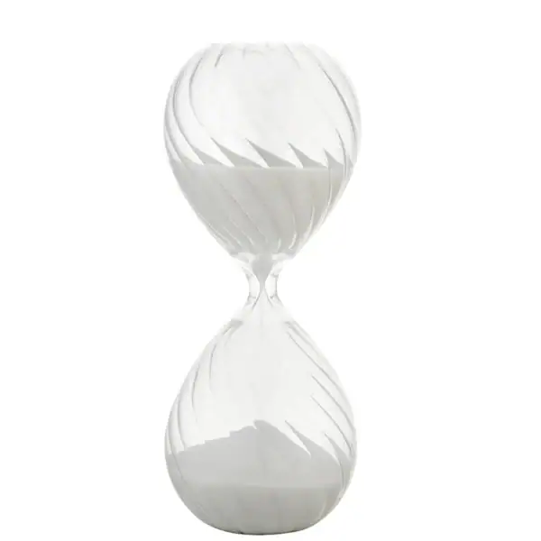 Vaso decorativo in vetro a forma di clessidra, elegante e moderno, perfetto come oggetto di design o decorazione scientifica. Ideale per ambienti contemporanei e studi scientifici.