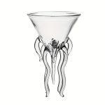 Vaso in vetro trasparente con decorazione a tentacoli, oggetto scientifico e decorativo unico, perfetto per collezionisti e appassionati di oggetti scientifici.