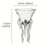 Vaso decorativo in vetro trasparente con forma a coppa e tentacoli ondulati, ideale come oggetto di decorazione scientifica o per ambienti marini.