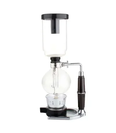 Vetrino di distillazione in laboratorio con rubinetto e becher, utilizzato per esperimenti chimici e distillazioni. Strumento scientifico essenziale per laboratori di ricerca e didattica.