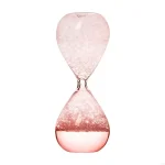 Clessidra in vetro rosa, oggetto decorativo scientifico, simbolo del tempo che passa, perfetta per arredamento e collezioni.