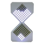 Orologio a forma di clessidra con quadranti luminosi, design moderno e innovativo, perfetto come decorazione scientifica o oggetto da collezione.