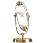 Orologio a Sabbia decorativo con struttura in metallo dorato e due clessidre di vetro, perfetto come oggetto decorativo scientifico e da collezione.