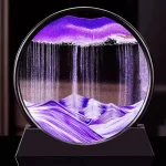 Vassoio di cristallo con paesaggio montano illuminato, decorazione scientifica con effetti di luce viola e bianca, perfetto come oggetto decorativo originale e innovativo.