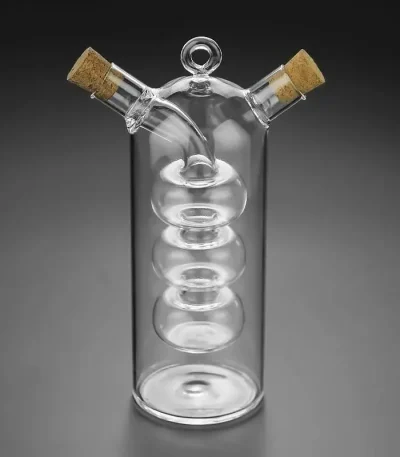 Vaso di vetro con bolle e tappi in sughero, oggetto decorativo scientifico, perfetto per appassionati di chimica e decorazioni a tema scientifico.