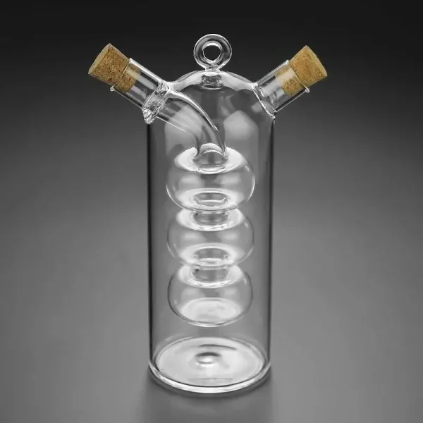 Vaso di vetro con bolle e tappi in sughero, oggetto decorativo scientifico, perfetto per appassionati di chimica e decorazioni a tema scientifico.