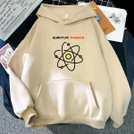 Felpa beige con grafica atomica e testo "Quantum Physics", ideale per appassionati di fisica e scienza.