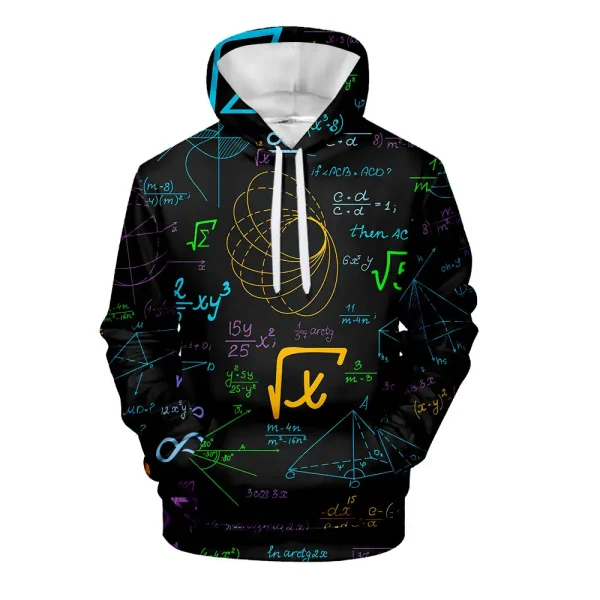 Maglione con disegni di formule matematiche e simboli scientifici, ideale per appassionati di scienza e matematica.