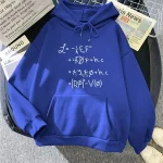 Maglione blu con stampa di formule matematiche e fisiche, ideale per appassionati di scienza e moda casual.