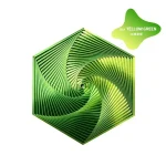 Modello di piramide di carta gialla verde brillante con effetto spirale, ideale come decorazione scientifica o oggetto da collezione.
