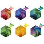 Set di palline di plastica colorate con motivo geometrico 3D, ideali come decorazioni scientifiche o oggetti da collezione, disponibili in vari colori vivaci.