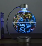 Modello di globo terrestre luminoso con rappresentazioni di costellazioni e animali, illuminato da luci LED blu, perfetto come decorazione scientifica e oggetto educativo.