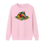 Puzzle Rubik's Cube su felpa rosa, design colorato e originale.