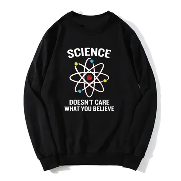 Felpa nera con stampa scientifica e citazione, ideale per appassionati di scienza e stile casual.