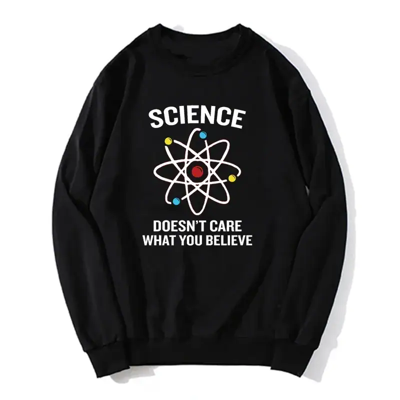 Felpa nera con stampa scientifica e citazione, ideale per appassionati di scienza e stile casual.