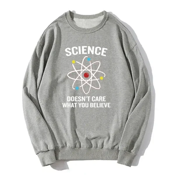 Maglione scientifico con motivo atomo e slogan ispiratore.