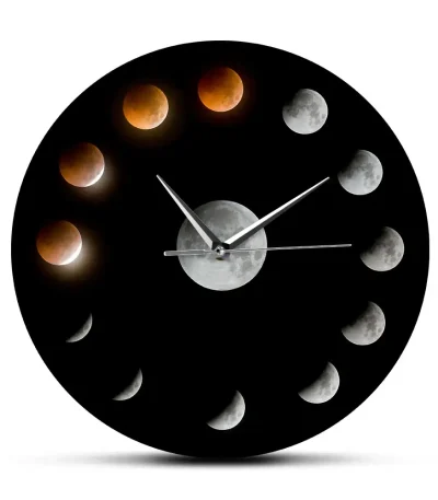 Orologio decorativo con fasi lunari, mostra le diverse fasi della luna in un design elegante e moderno, perfetto come decorazione scientifica per la casa o l'ufficio.