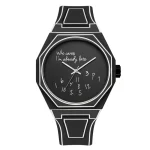 Orologio da polso con design scientifico e citazione "Who cares, I'm already late" in stile moderno, ideale come decorazione originale e oggetto di design per appassionati di scienza.
