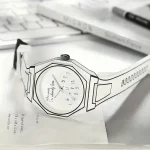 Orologio scientifico con cinturino in silicone e quadrante con dettagli tecnici, ideale come decorazione o oggetto da collezione scientifica.