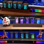 Orologio Nixie con numeri luminosi e decorazioni scientifiche, perfetto come oggetto decorativo e da collezione, con display a tubi al neon e dettagli in stile scientifico.