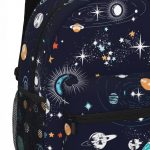 Zaino con design spaziale, pianeti, stelle e galassie, perfetto per appassionati di astronomia e scienza, ideale per scuola e tempo libero.