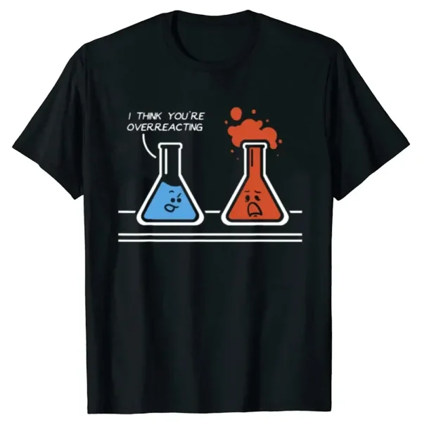 Beute di laboratorio con facce animate, una blu e una rossa, che sembrano discutere, con la scritta "I think you're overreacting".