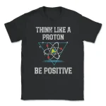 T-shirt con grafica atomica e messaggio motivazionale.