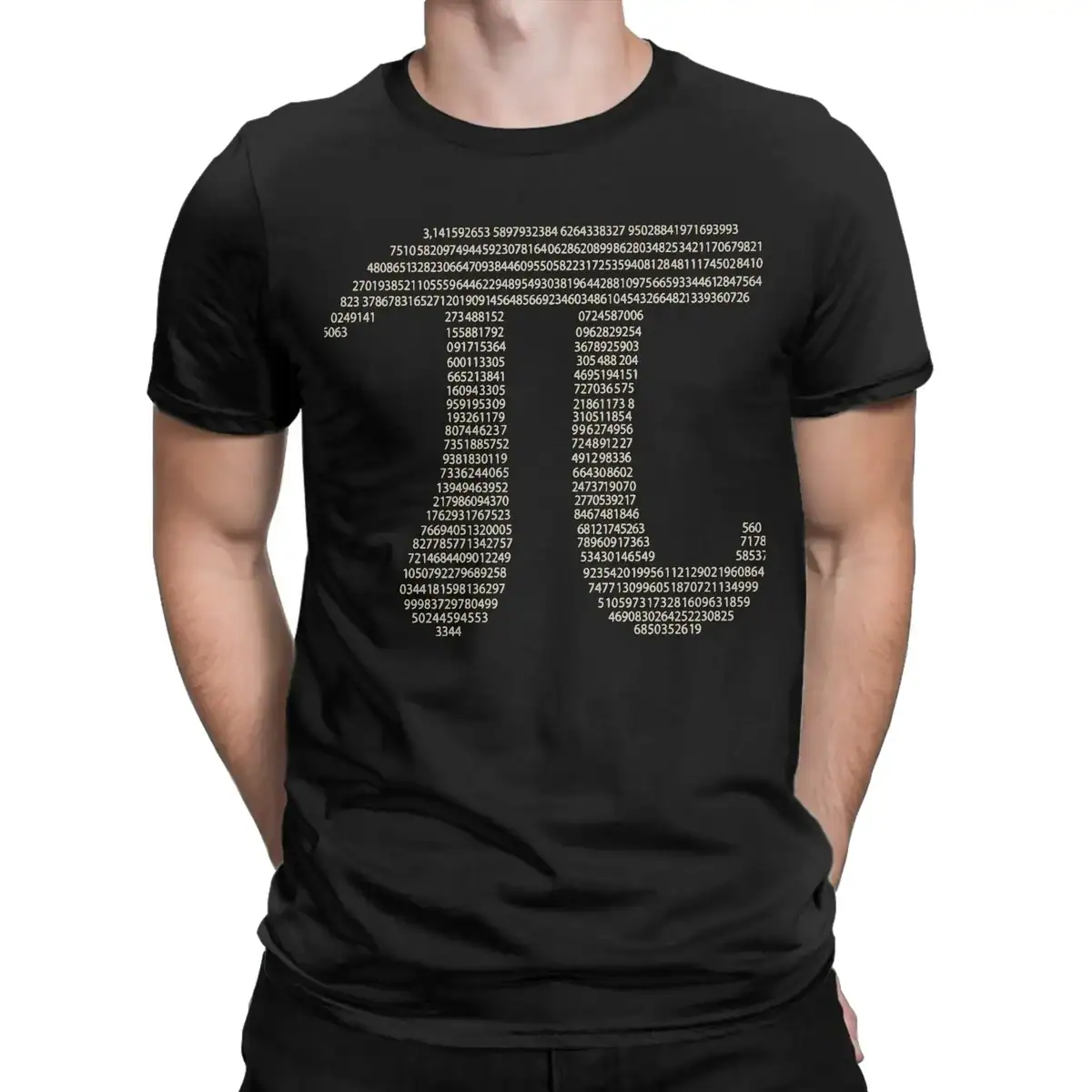 Maglietta nera con numeri e formule matematiche in bianco, ispirata alla scienza e alla matematica, perfetta per appassionati di scienza e cultura nerd.