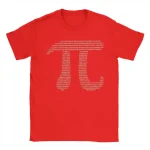 Maglietta rossa con grafica di numeri e simbolo Pi, perfetta per appassionati di matematica e scienza, ideale come decorazione scientifica originale e divertente.