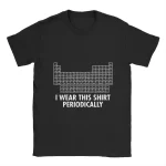 T-shirt nera con grafica della tavola periodica degli elementi e la scritta "I WEAR THIS SHIRT PERIODICALLY".