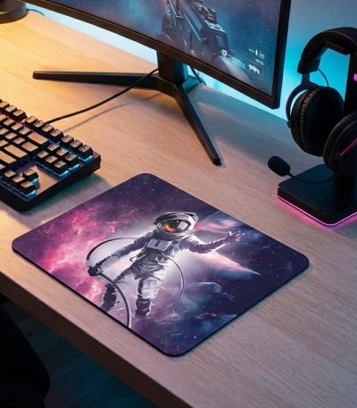 Vassoio per mouse con design astronauta nello spazio, perfetto per appassionati di scienza e tecnologia, decorazioni scientifiche e accessori da scrivania innovativi.