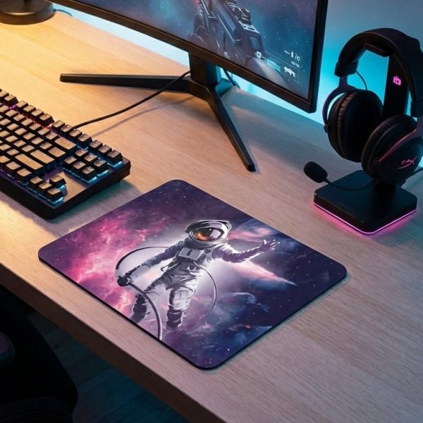 Vassoio per mouse con design astronauta nello spazio, perfetto per appassionati di scienza e tecnologia, decorazioni scientifiche e accessori da scrivania innovativi.