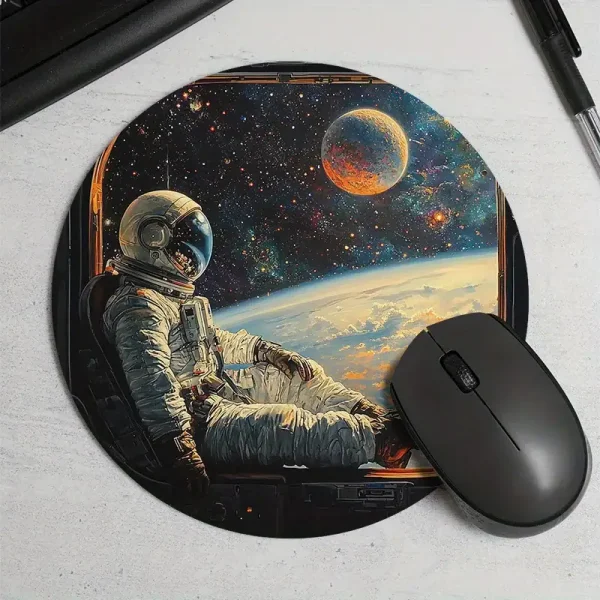 Tappetino da tavolo con immagine di astronauta nello spazio, pianeti e Terra vista dallo spazio, ideale per appassionati di scienza e astronomia.