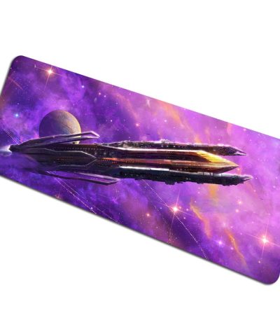 Nave spaziale futuristica in un universo galattico con pianeti e stelle, decorazione scientifica per appassionati di spazio e fantascienza.