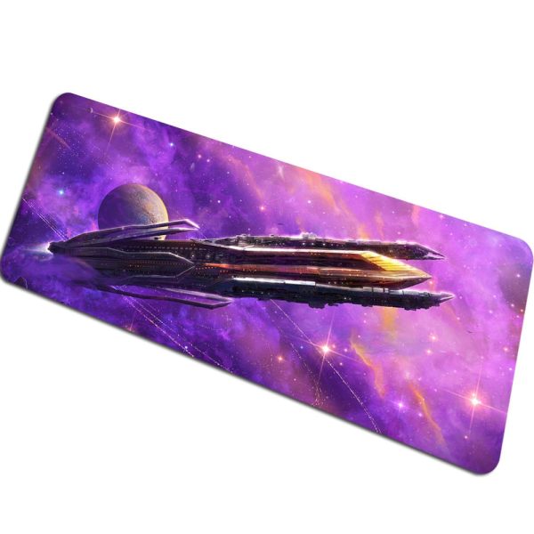 Nave spaziale futuristica in un universo galattico con pianeti e stelle, decorazione scientifica per appassionati di spazio e fantascienza.