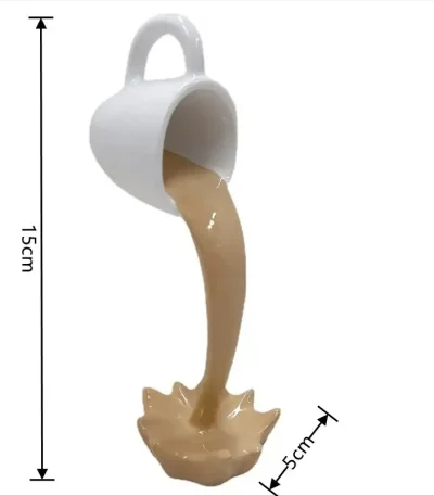 Tazza bianca con liquido colorato che scorre, oggetto decorativo scientifico, altezza 15 cm, perfetto per decorazioni educative e da laboratorio.