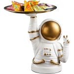 Statua di astronauta decorativo che tiene un vassoio con cioccolatini colorati, perfetta come oggetto decorativo scientifico e originale per la casa o l'ufficio.