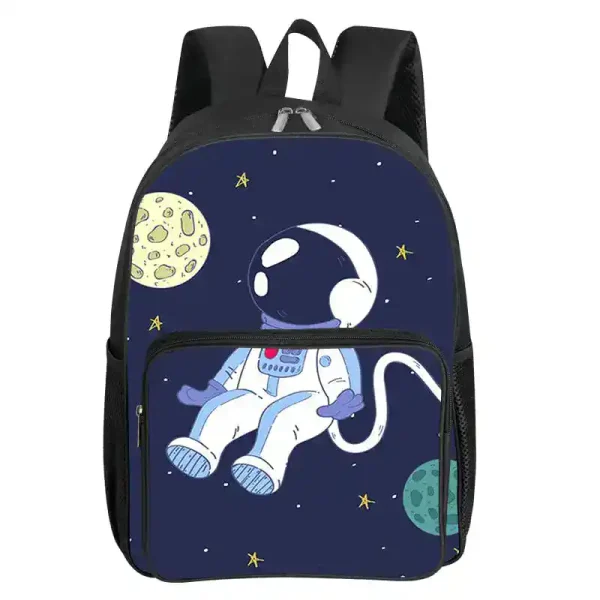 Zainetto con disegno di astronauta nello spazio, pianeti e stelle, ideale per bambini e appassionati di scienza e spazio.