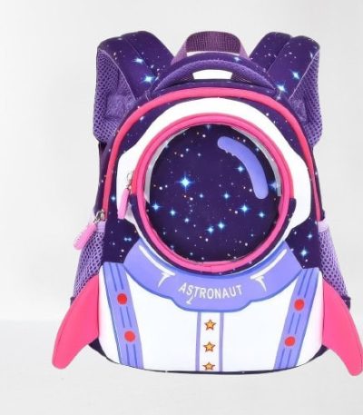 Zaino per bambini con design spaziale e tema astronauta, decorato con stelle e pianeti, ideale per scuola e tempo libero.