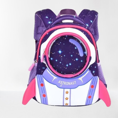 Zaino per bambini con design spaziale e tema astronauta, decorato con stelle e pianeti, ideale per scuola e tempo libero.