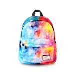Zaino con stampa galassia multicolore, ideale come decorazione scientifica e accessorio di moda, perfetto per appassionati di astronomia e scienza.