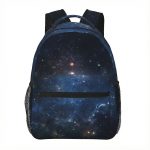Zaino con design a tema galassia, perfetto per studenti e appassionati di astronomia, con spazio per libri, laptop e oggetti personali.
