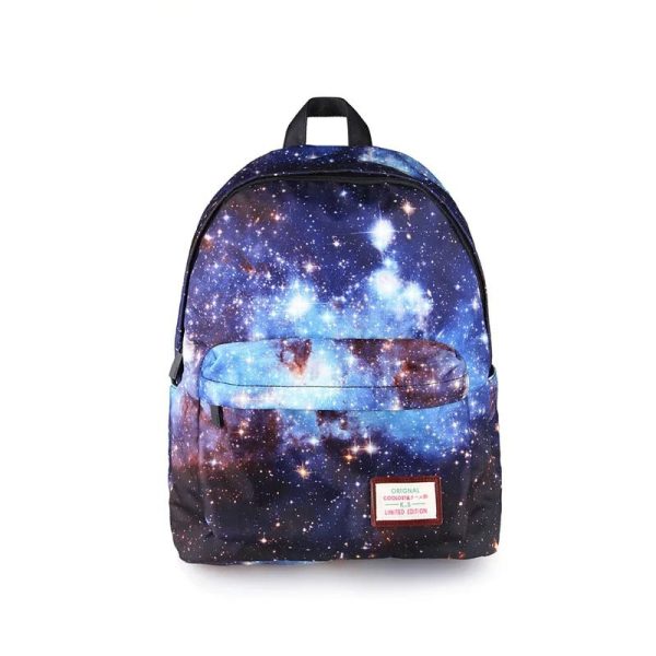 Zaino con stampa a tema galassia, perfetto per appassionati di astronomia e decorazioni scientifiche, con design colorato e spaziale.