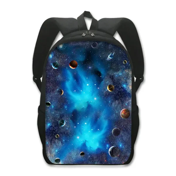 Zaino con stampa di galassia e pianeti, perfetto per appassionati di astronomia e scienza. Ideale per scuola, università o tempo libero, un accessorio originale e decorativo.